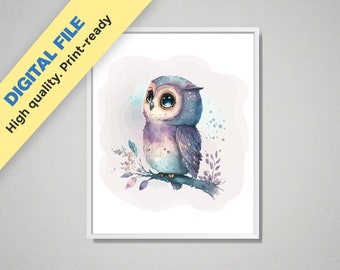 Owl printable, printable owl, downloadable owl art, jungle printable art, artful animal portrait, artful animal print, safari nursery print