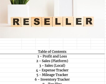 May include: Table of contents for a reseller guide with the following topics: Profit and Loss, Sales (Platform), Sales (Local), Expense Tracker, Mileage Tracker, Inventory Tracker, Tax Tips, and Bank Data Import.