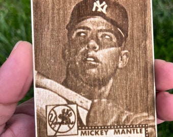 1952 #311 Mickey Mantle | WOOD ENGRAVED | rookie, panini, topps, rare baseball cards | Custom Novelty Baseball Card