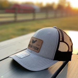 Custom Farm Name | Chicken Farm | Chicken Coop | Richardson 112 Laser Engraved Leather Patch Hat- Farming leatherette patch