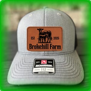 Personalized Farm Name Trucker Hat | Custom Cow & Calf Leatherette Patch Snapback | Cattle Ranch Hat with Est. Date | Custom Steer Farm Hat