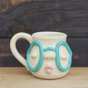 Handmade Ceramic Face Mug: Unique Stoneware Pottery, 13oz