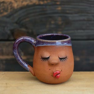 Handmade Ceramic Face Mug: Unique Stoneware Pottery, 14oz