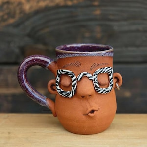 Handmade Ceramic Face Mug: Quirky Stoneware Pottery, 15oz