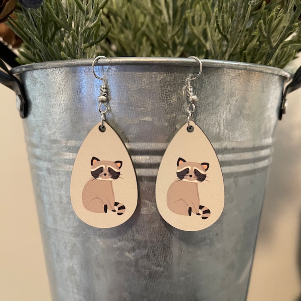 Raccoon Teardrop Dangle Earrings