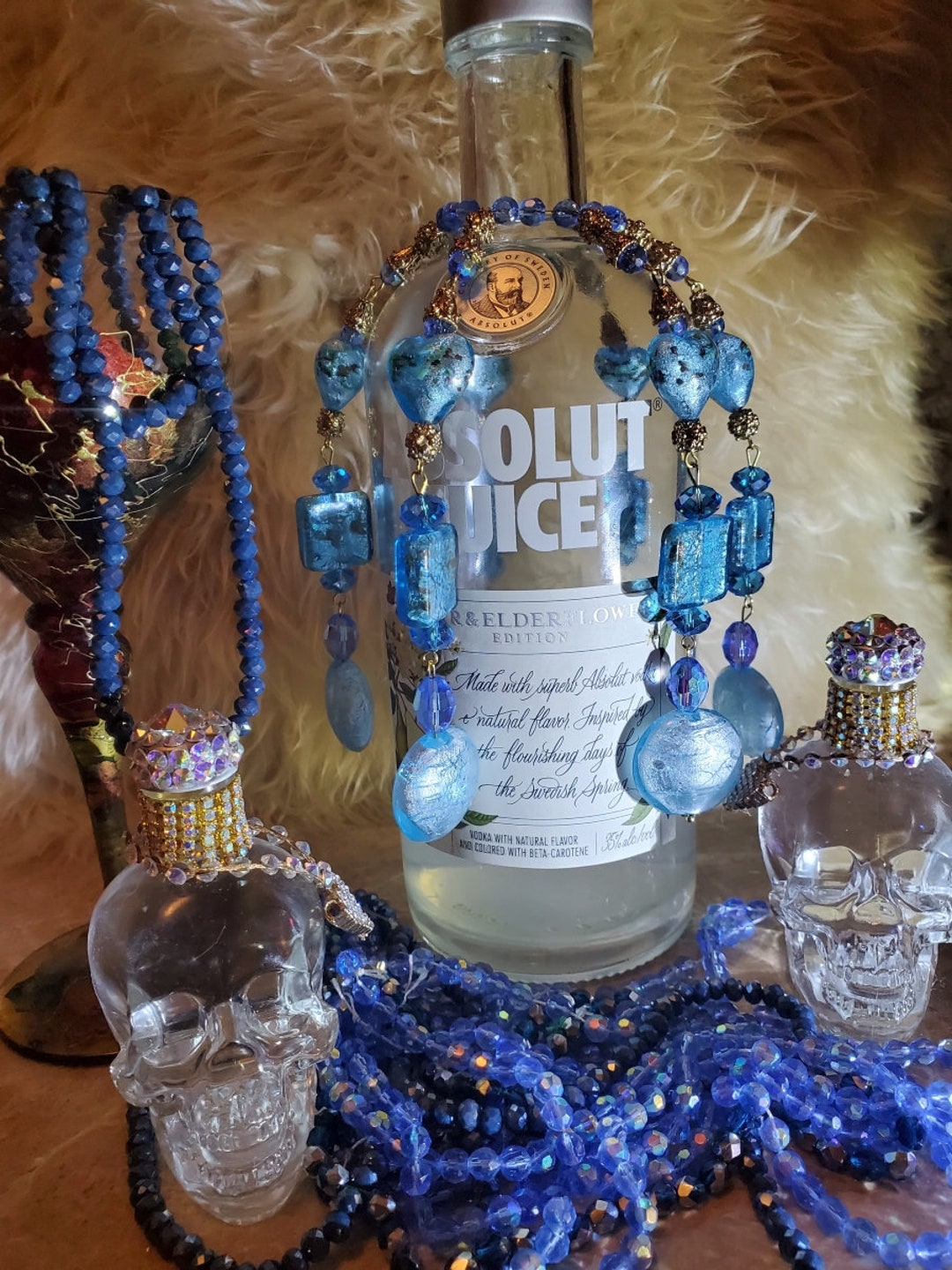 Glass Bottle Topper Light Blue Etsy