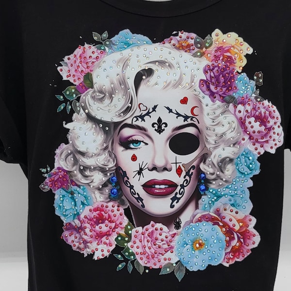 Marilyn Monroe Sugar Skull w Preciosa Strass - Top / Shirt / dia de los muertos