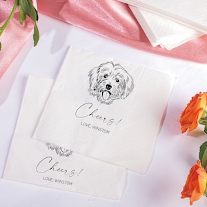 Custom Illustrated Dog Wedding Napkins | Custom Pet Wedding Napkins | Custom Paper Napkins | Custom Engagement Napkins |Personalized Napkins