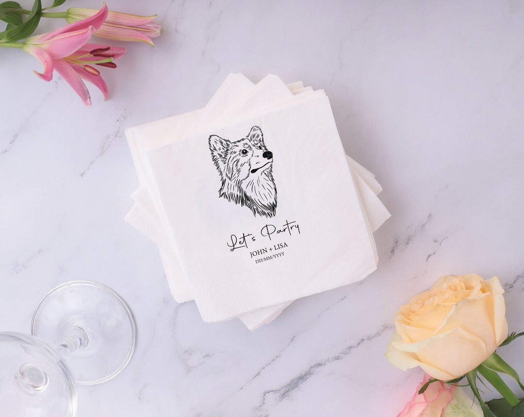 Custom Illustrated Dog Wedding Napkins Custom Pet Wedding Napkins