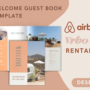 Desert Airstream Welcome Guest Book Template for Airbnb, Rentals, VRBO, Guest House, RV, Camp