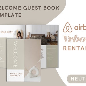Neutral Aesthetic Welcome Guest Book Template for Airbnb, Rentals, VRBO, Guest House, Bookings