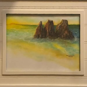 Sunrise over Sea Framed Pastel Painting