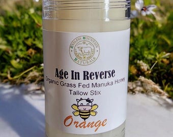 Age In Reverse- Organic Grass Fed Beef Tallow Face Balm stick. Manuka Honey, black seed with Frankincense, 7 Scents.