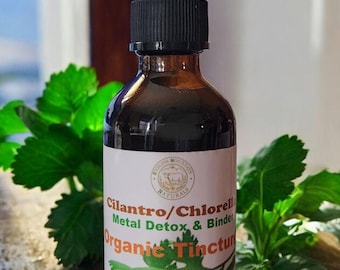 Organic Heavy Metal Detox Tincture. Cilantro, Chlorella, Toxin Binder 2oz Bottle.