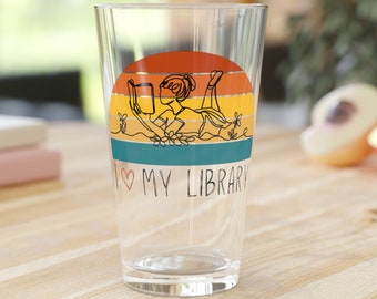I Heart My Library 16 oz. Pint Glass | Support and Save Libraries!