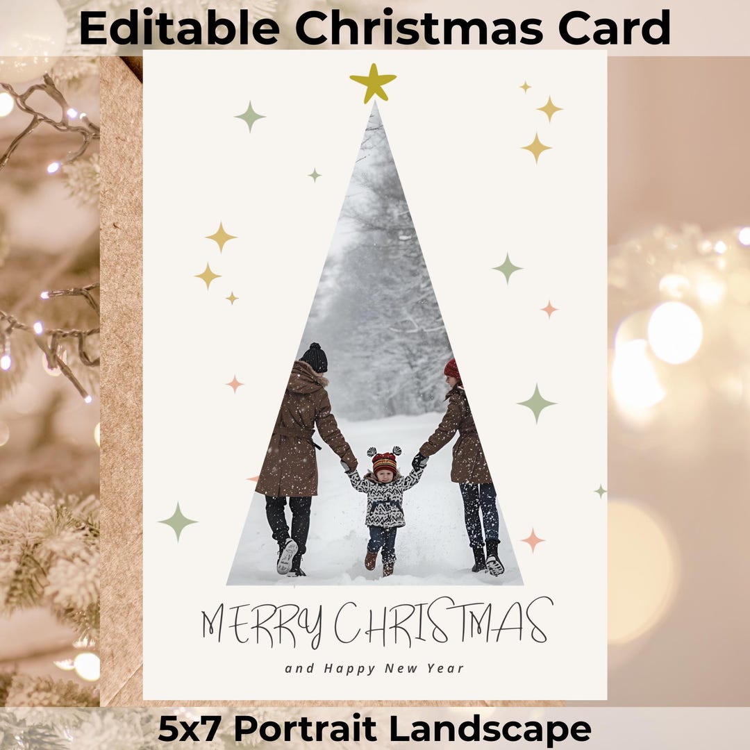 Tree Photo Cards Editable Christmas Tree Photo Card Template, Custom Holiday Photo Card ...