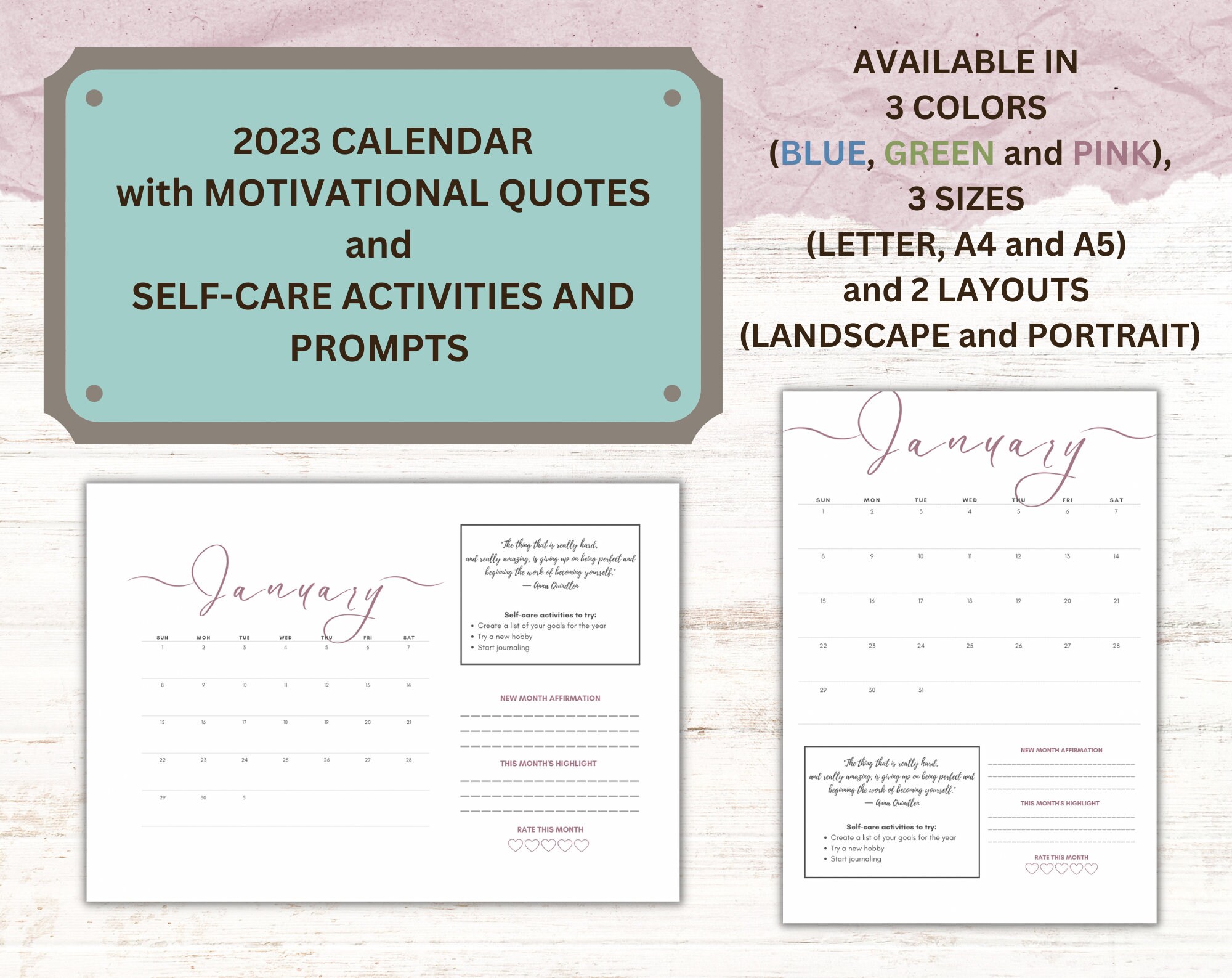 2023 Calendar Printable Selfcare Calendar Calendar for Etsy Canada