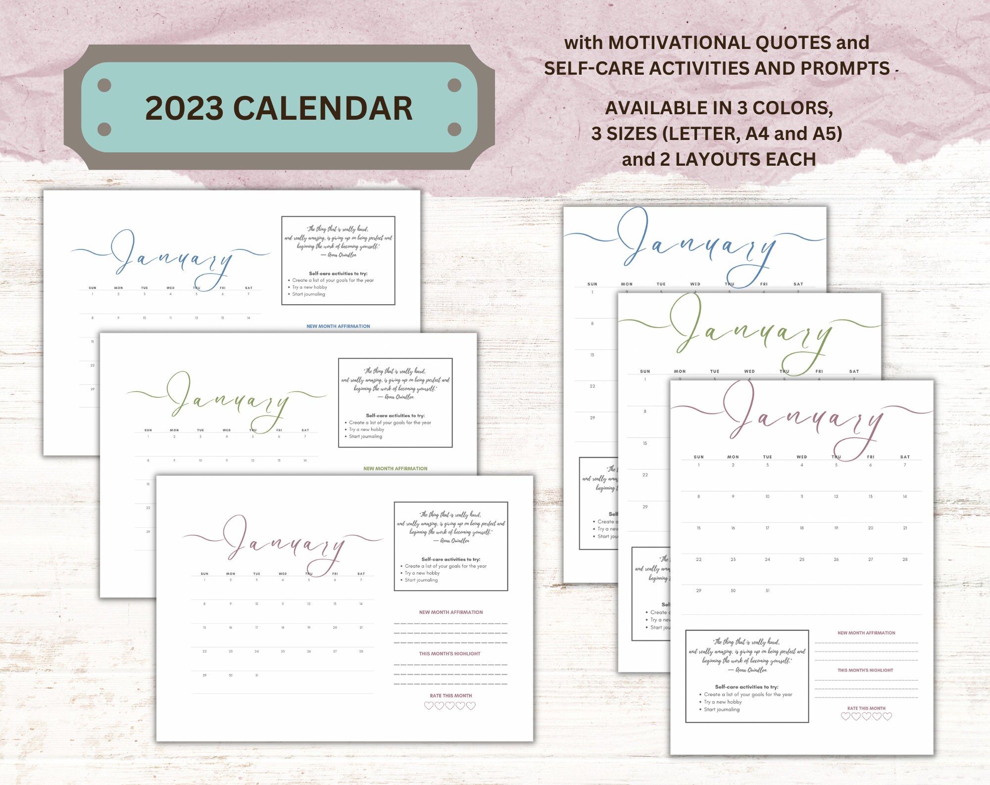 2023 Calendar Printable Selfcare Calendar Calendar for Etsy Canada