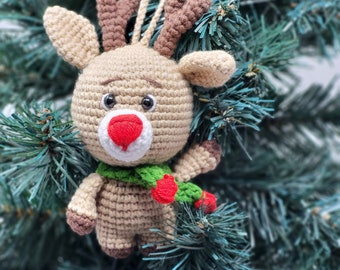 Christmas reindeer, Handmade amigurumi, Crochet Ornament