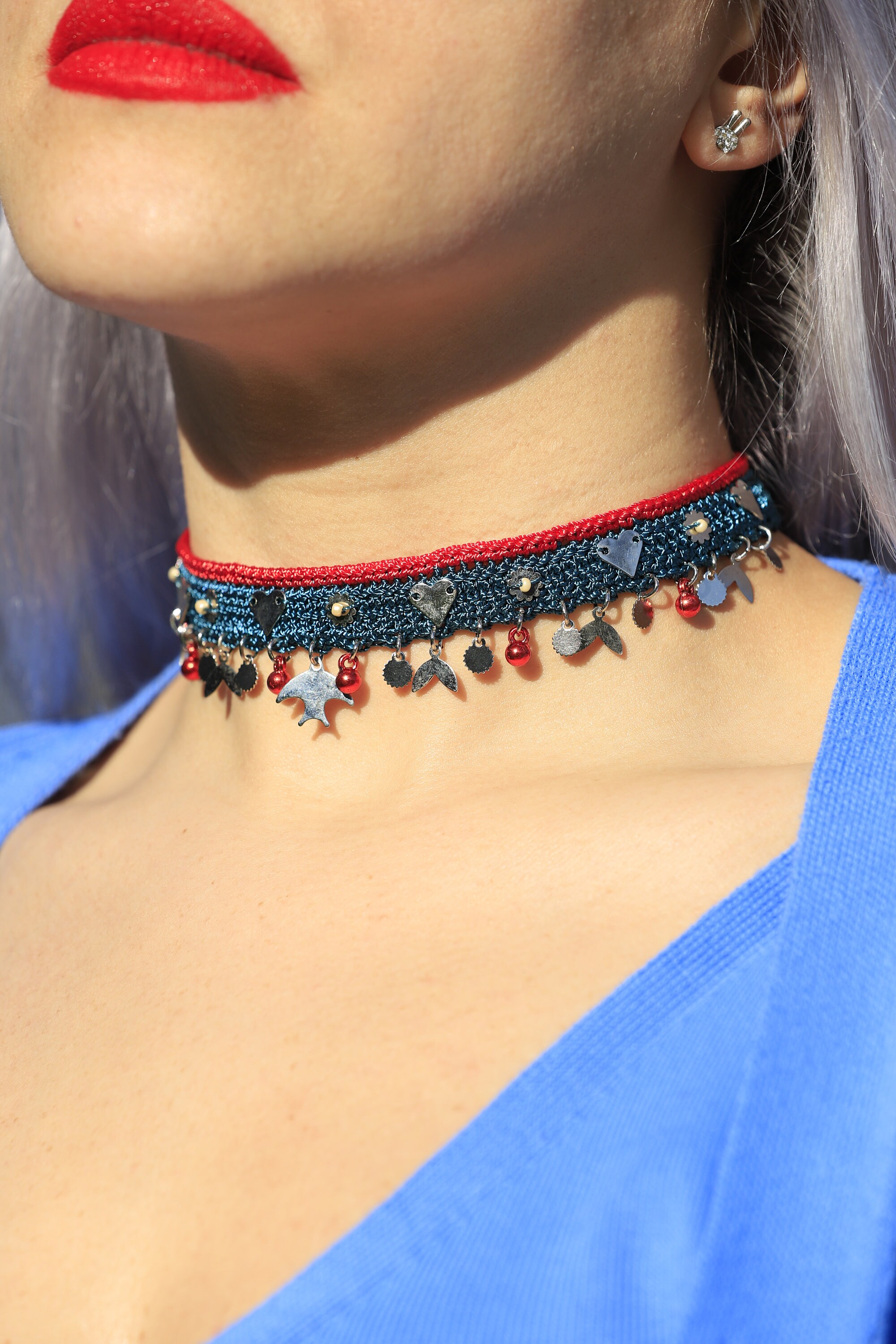 Handcrafted Choker Necklace, Handmade colorful necklace, Fashion necklace, Crochet Modern Necklace for Woman