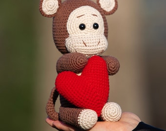 Crochet Monkey Toy * Handmade Amigurumi * Monkey with Heart &lt;3 * Monkey Toys * Plush Monkey * Lovely Bear Toy