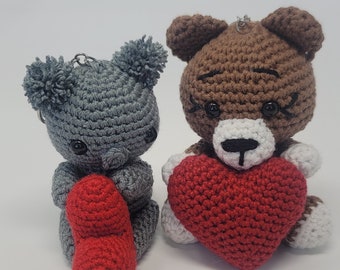Bear Toy, Koala Toy, Amigurumi Keychain, Crochet Lovely Bears, Crochet Toy, Couple Gift, Crochet Heart, Indoor Toy Decor, Lovely couple gift