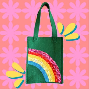Bolso tote hecho a mano cosido tela arco iris cottage core regalo bolso retro