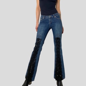Y2K Low Rise Flare Jeans: Vintage Bootcut with Lace Detail