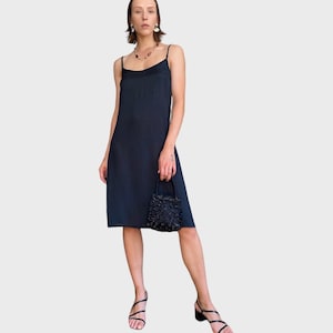 Y2K Black Midi Slip Dress, Size M, Elegant Chic Vintage