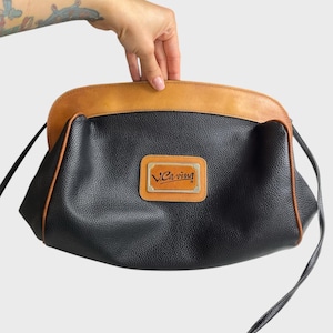 Vintage Leather Crossbody Bag: Black & Brown Purse