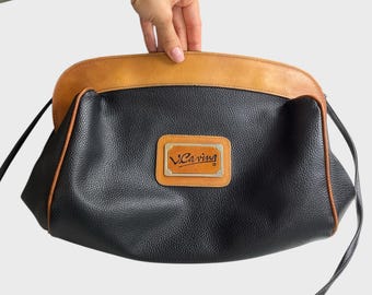 Bolso bandolera de piel vintage: Monedero negro y marrón