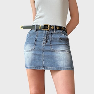 Y2K Low Rise Denim Mini Skirt: Stretchy Blue Jean Skirt
