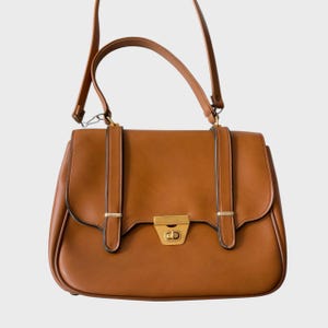 Vintage Leather Handbag Tan Brown Shoulderbag Bag 70s Style Handbag