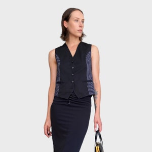 Vintage Black & White Vest Top: Classic Sleeveless Blazer, Size M