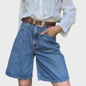 90s High Waist Denim Shorts: Vintage Blue Cotton Mom Jeans - EU 40
