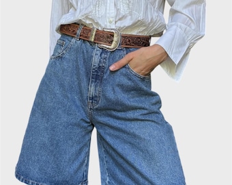 90s High Waist Denim Shorts: Vintage Blue Cotton Mom Jeans - EU 40