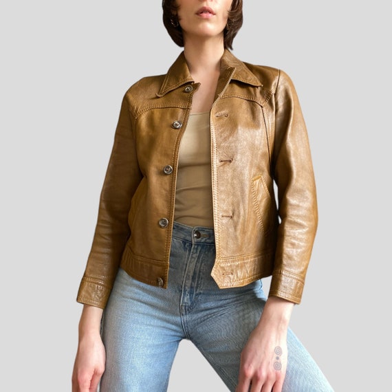 Vintage 70s Leather Jacket Burnt Orange Jacket 70… - image 4