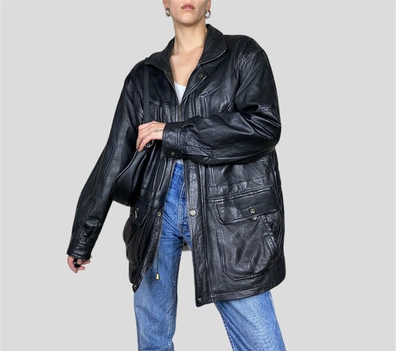 Veste en cuir noire vintage coupe oversize XL cuir unisexe Etsy France