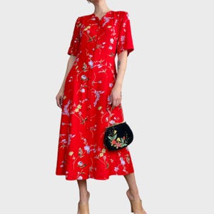Vintage Red Floral Maxi Dress: 90s Viscose Boho Summer Dress