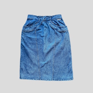 Vintage 90s High Waist Denim Midi Skirt: Cotton Pencil Skirt