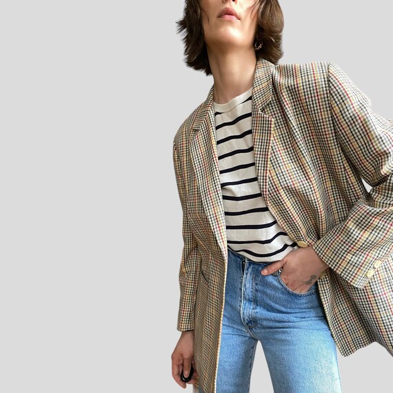 Vintage Cream Checkered Blazer, 90s Colourful Bla… - image 2