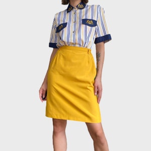 Vintage Pencil Midi Skirt Yellow High Waist Size M