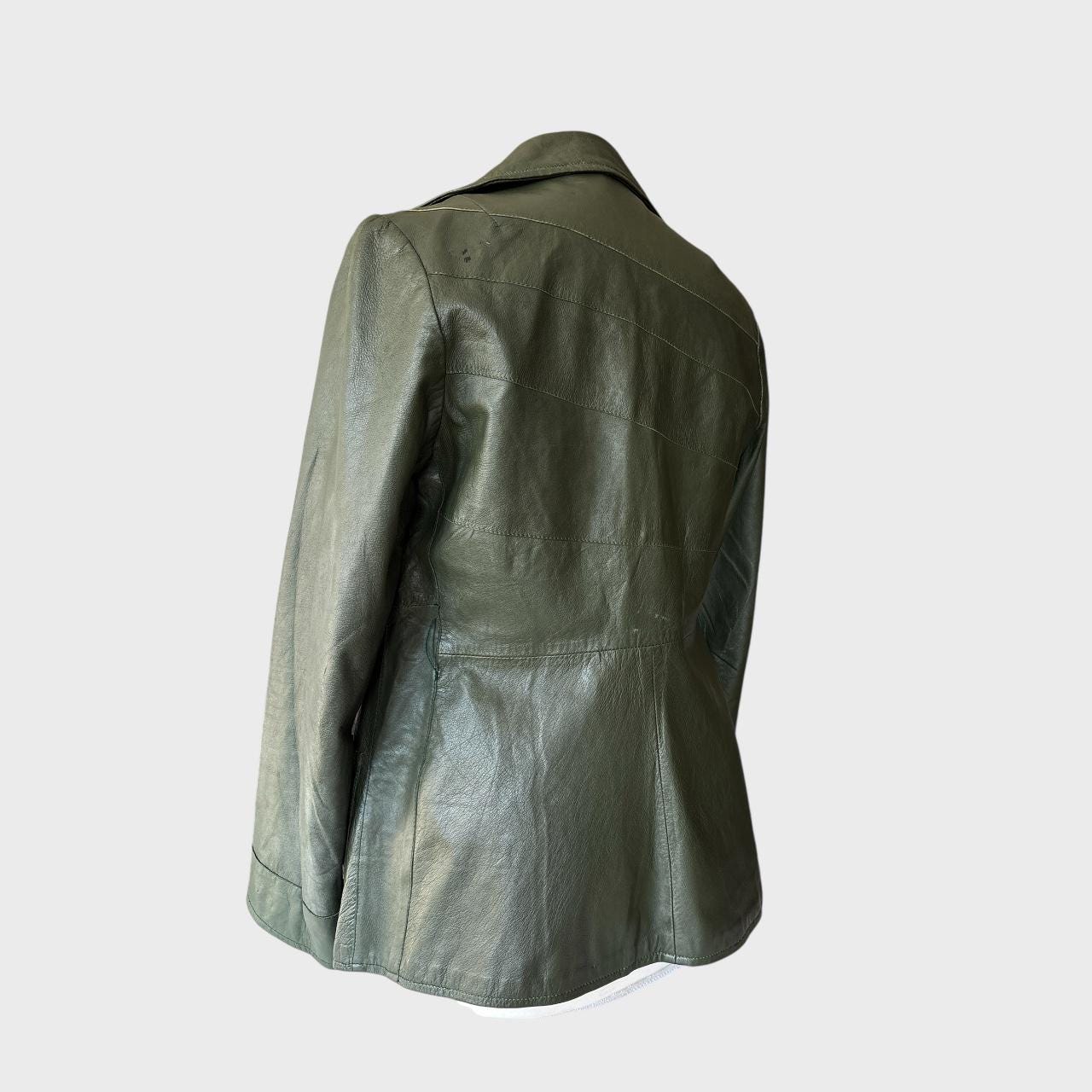 Vintage 70s Dark Green Leather Jacket: Fitted Waist, Retro Boho
