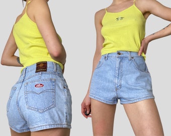 Vintage jaren 90 denim shorts hoge opkomst shorts blauwe denim shorts