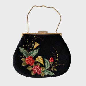 Vintage Black Purse Floral Print Clutch Retro Bag Evening Boho Purse