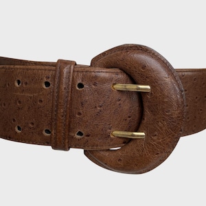 Vintage Brown Leather Belt, Wide Buckle Waist Belt