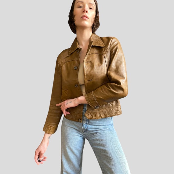 Vintage 70s Leather Jacket Burnt Orange Jacket 70… - image 1