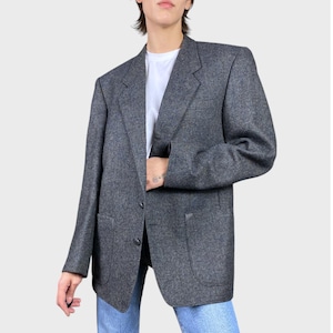 Vintage Blue Tailored Blazer, Size XL Wool Oversized Unisex Blazer, Blue Tailored Retro Blazer