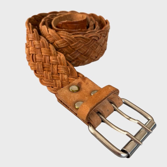 Vintage Brown Leather Belt: 90s Silver Buckle, Adjustable  display picture 1