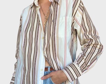 Vintage Tom Tailor Striped Cotton Shirt: Oversized Button-Up